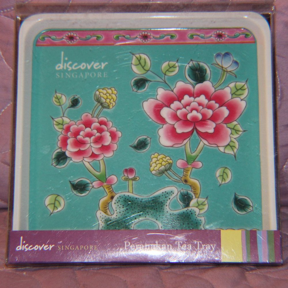 NEW Discover Singapore Paranakan Tea Tray; flowers